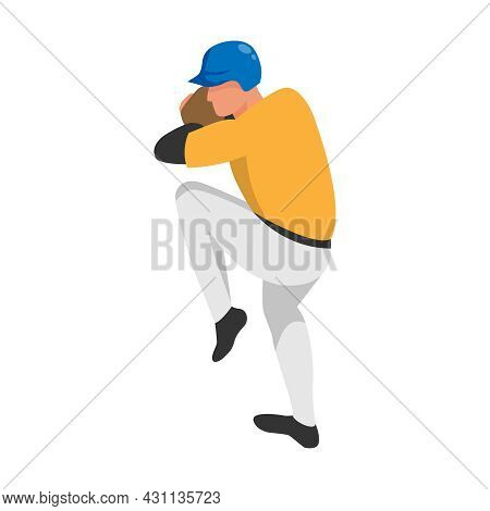 Isometric Sport Baseball Composition With Isolated Human Character Of Ballplayer On Position Vector 