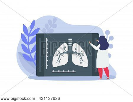 Lung Inspection Flat Icons Composition With Female Doctor Examining Radiogram Shot Of Human Lungs Ve