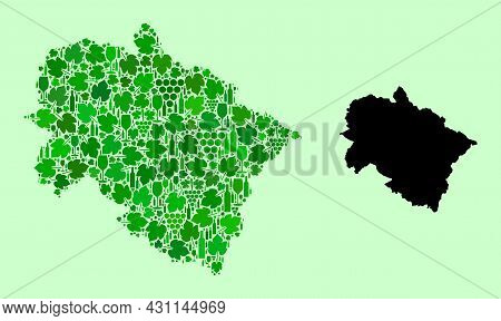 Vector Map Of Uttarakhand State. Mosaic Of Green Grape Leaves, Wine Bottles. Map Of Uttarakhand Stat