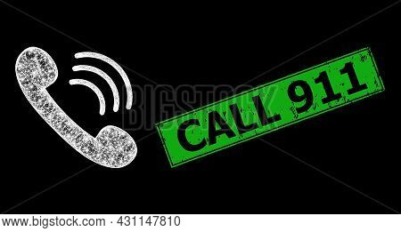 Shiny Net Mesh Phone Call Frame With Light Spots, And Green Rectangle Scratched Call 911 Seal. Const