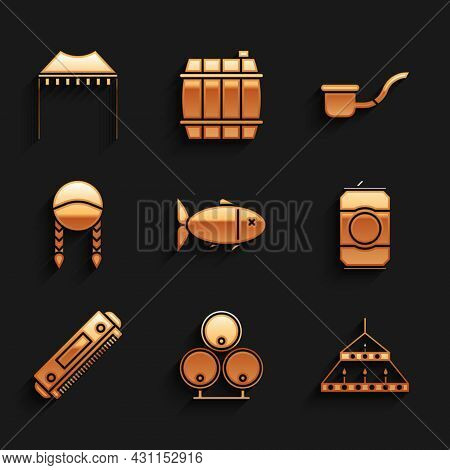 Set Fish, Wooden Barrels, Massive Steel Chandelier, Beer Can, Harmonica, Braid, Smoking Pipe And Cam