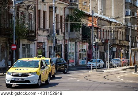 Bucharest, Romania - August 12, 2021: Old Houses In Advanced State Of Degradation On Calea Grivitei 