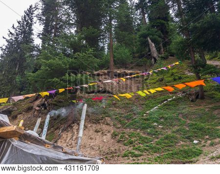 Colorful Flags In A Tourist Spot In The Kalam Bluewater Valley