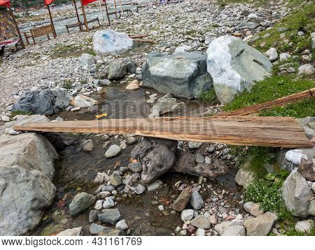 Plank Of Wood Used As A Bridge For Tourist In Bluewater Kalam Swat
