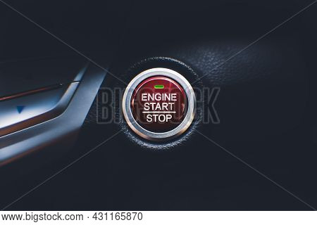 Engine Start Stop Button Of Car Keyless Entry System In The Car