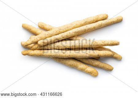 Grissini sticks. Traditional italian bread sticks isolated on white background.