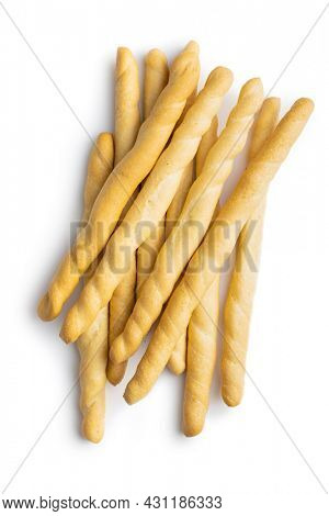 Grissini sticks. Traditional italian bread sticks isolated on white background.
