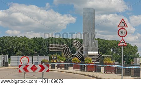 Szeged, Hungary - June 16, 2021: Historic 1879 Flood Memorial Landmark At Tisza River In Szeged, Hun