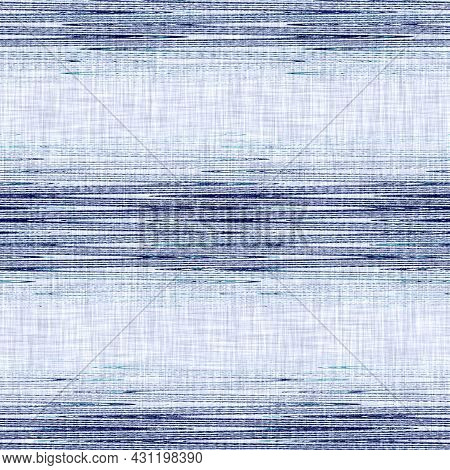 Classic Blue Woven Stripe Masculine Shirt Fabric Texture. Navy Space Dyed Marled Melange Background.