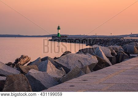 Lighthouse On The Baltic Sea Coast In Sassnitz , Germany.