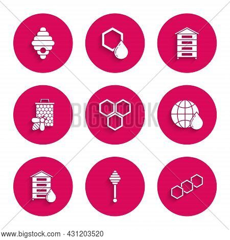 Set Honeycomb, Dipper Stick, Map Of The World, Hive For Bees, Bee And Honeycomb, And Icon. Vector