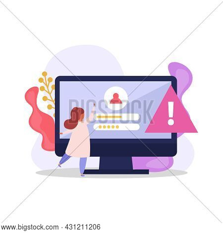 Flat Composition With Computer User Password And Login On Monitor Vector Illustrastion