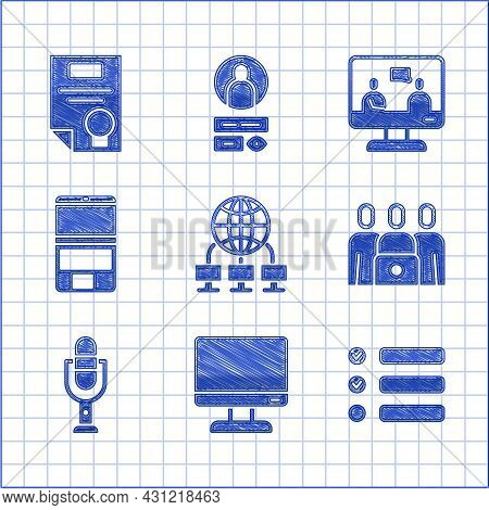 Set Computer Network, Monitor Screen, Task List, Online Class, Microphone, Laptop, Education And Cer