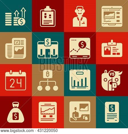 Set Business Finance Report, Bull And Bear Of Stock Market, Identification Badge, Trader, Bank Build