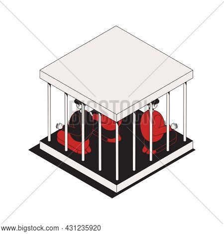 Isometric Icon With Criminals In Small Cage 3d Vector Illustration