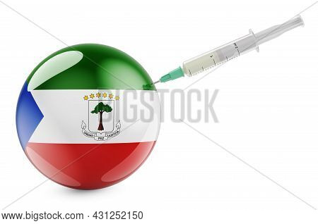 Syringe With Equatoguinean Guinea Flag. Vaccination In Equatorial Guinea Concept, 3d Rendering Isola
