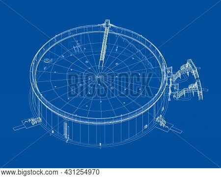 Large Oil Tank With Floating Roof. Vector Rendering Of 3d. Wire-frame Style. The Layers Of Visible A