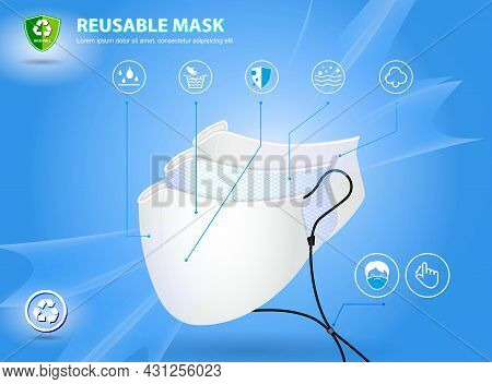 Set Of Realistic Three Layer Surgical Mask Or 3 Layer Medical Face Mask. Eps Vector
