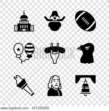 Set White House, Sheriff Cowboy, American Football Ball, Torch Flame, Benjamin Franklin, Liberty Bel