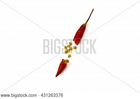 Dry Red Hot Chili Peppers On White Background