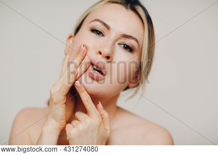 Young Adult Woman Doing Facial Gymnastics Acupuncture Self Massage And Rejuvenating Exercises Facebu