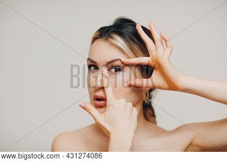 Young Adult Woman Doing Facial Gymnastics Self Massage And Rejuvenating Exercises Facebuilding And L