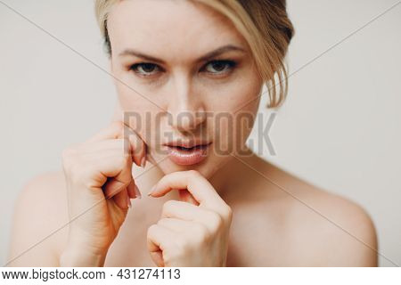 Young Adult Doing Facial Gymnastics Self Massage And Rejuvenating Exercises Face Building And Liftin