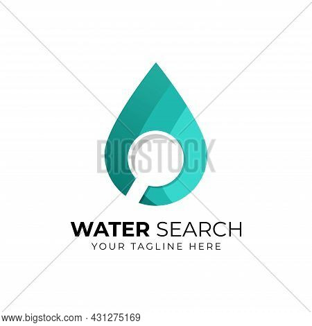 Water Search Logo - Drop Of Liquid Or Oil And Loupe Or Magnifier Symbol.