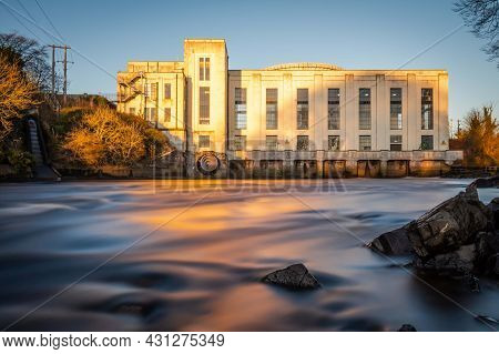 Long Exposure Of The River Dee At Tongland Power Station At Sunset On A Winters Day, Dumfries And Ga