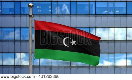 3D, Libyan Flag Waving In The Wind. Libya Banner Blowing Soft Silk.