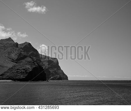 Coast With High Cliffs, Sea And Sky, La Aldea Of San Nicolas, Gran Canaria, Spain