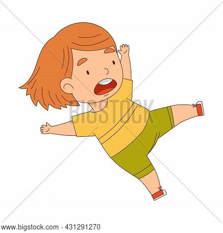 Cute Girl Tumbling Over And Stumbling While Running And Rushing At Full Speed Vector Illustration