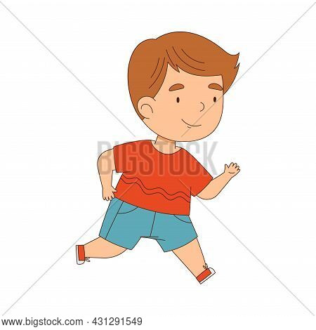 Cheerful Little Boy Running And Rushing At Full Speed Vector Illustration