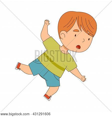 Cute Boy Tumbling Over And Stumbling While Running And Rushing At Full Speed Vector Illustration