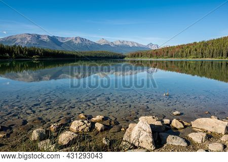 A Beautiful Lake. Clear Water Of A Mountain Lake. Pyramid Mountain At Pyramid Lake
