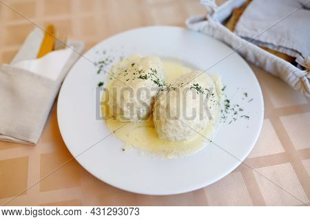 Lithuanian Cepelinai, Dumplings Made Of Grated And Riced Potatoes And Stuffed With Ground Meat, Dry