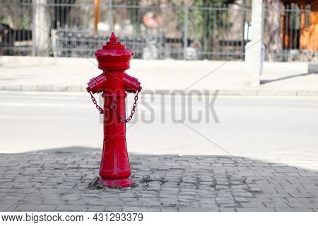 Close Up Of Red Fire Hydrant On A City Street