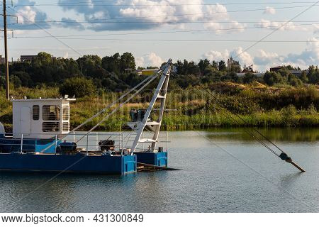 Dredge On Water In A Sand Quarry, Mining Of Nonmetallic Materials