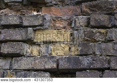 Medieval Brickwork. Brick Destroyed By Time. Horizontal Image