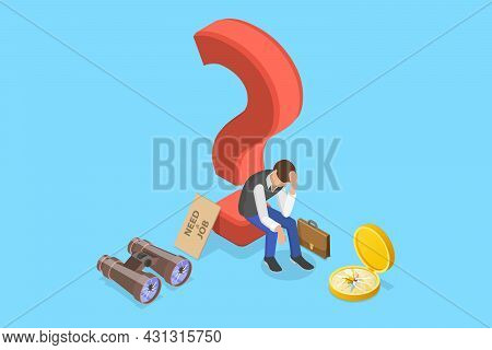 3d Isometric Flat Vector Conceptual Illustration Of Unemployed Man, Sad Entrepreneur Is Stressed Reg