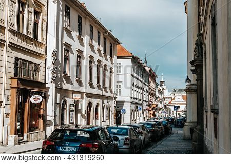 Pilsen, Czech Republic - May 22 2017: Narrow Street In Old Town Of Plzen (pilsen)