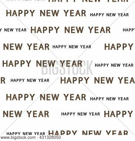 Happy New Year Seamless Leopard Skin Pattern On White Background, Creative Type Of Tiger Print For T
