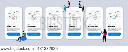 Technology Icons Set. Ui Phone App Screens With Teamwork. Included Icon As Statistics Timer, Star, P