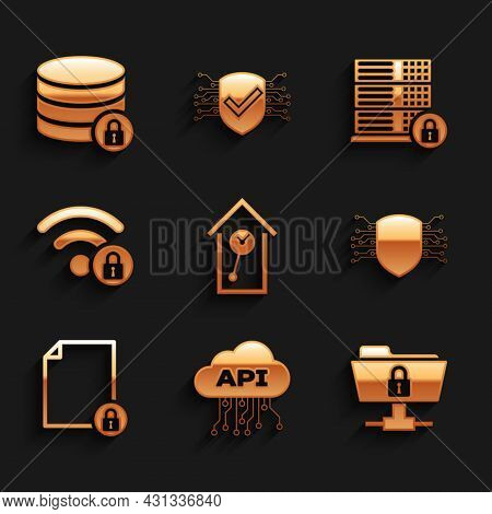 Set Retro Wall Watch, Cloud Api Interface, Ftp Folder And Lock, Cyber Security, Document And Wifi Lo