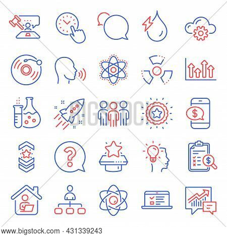 Education Icons Set. Included Icon As Hydroelectricity, Management, Upper Arrows Signs. Question Mar