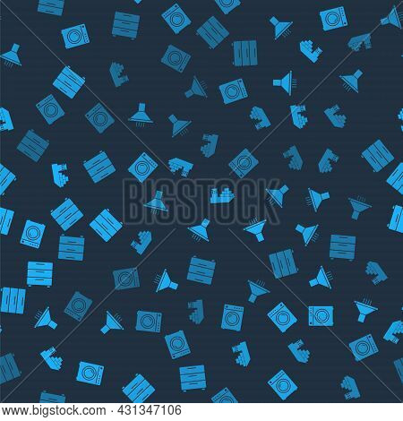 Set Washer, Kitchen Extractor Fan, Cargo Ship And Furniture Nightstand On Seamless Pattern. Vector