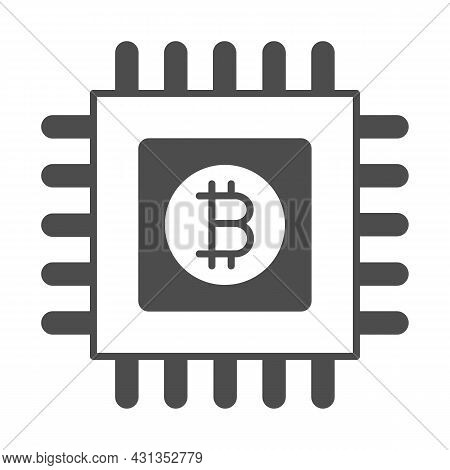 Bitcoin Emblem On Circuit Microchip Solid Icon, Cryptocurrency Concept, Btc Processor Vector Sign On