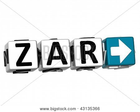 3D южноафриканский рэнд валюты Zar кнопки нажмите здесь блок текста