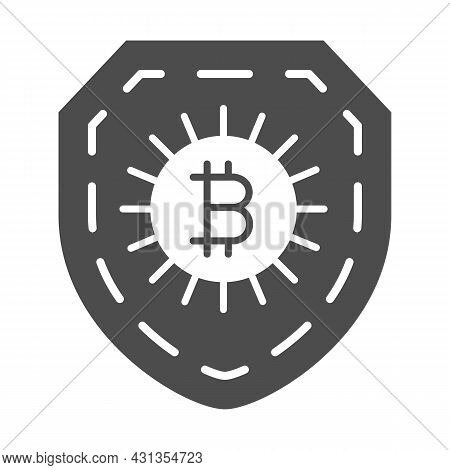 Bitcoin Sign On Shield, Secured Solid Icon, Cryptocurrency Concept, Protected Btc Vector Sign On Whi