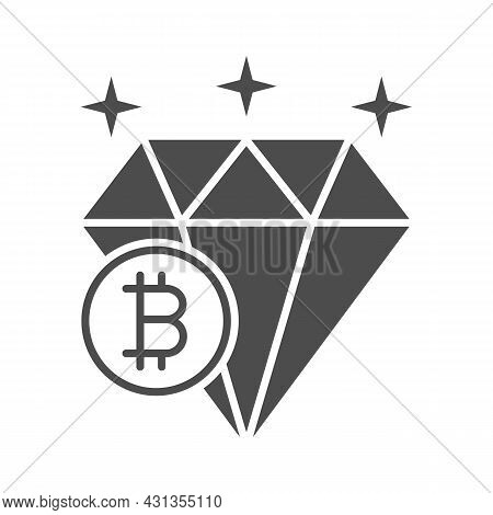 Bitcoin, Sparkling Diamond, Shiny Stars Solid Icon, Cryptocurrency Concept, Btc Vector Sign On White